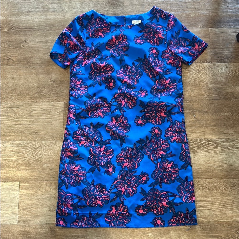 J. Crew Blue Red Sheath Dress Crew Neck Work